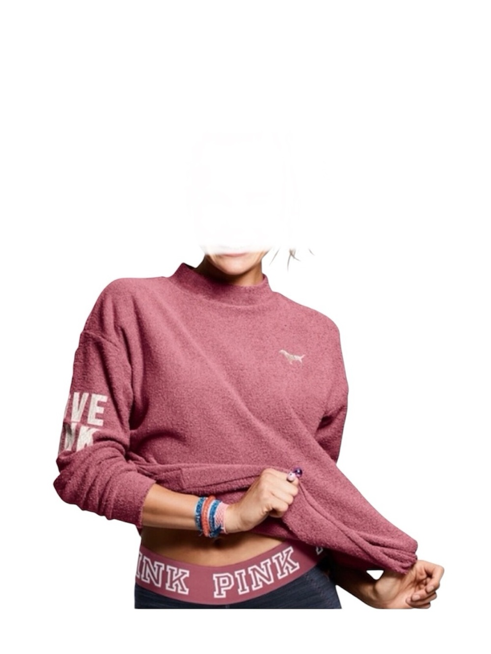 PINK Victoria's Secret  Stadium Mock Neck Pullover Sweater Dusty Rose Size Small - Picture 4 of 14